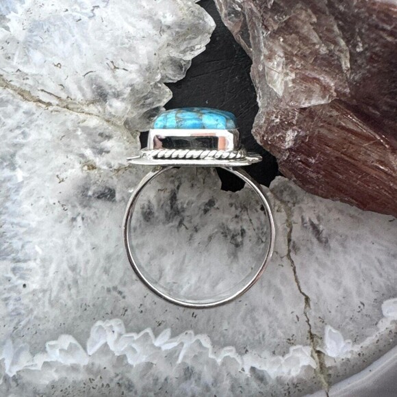 Sterling Silver Southwestern Style Blue Copper Turquoise Bar Ring Sz 8 For Women - Picture 8 of 10